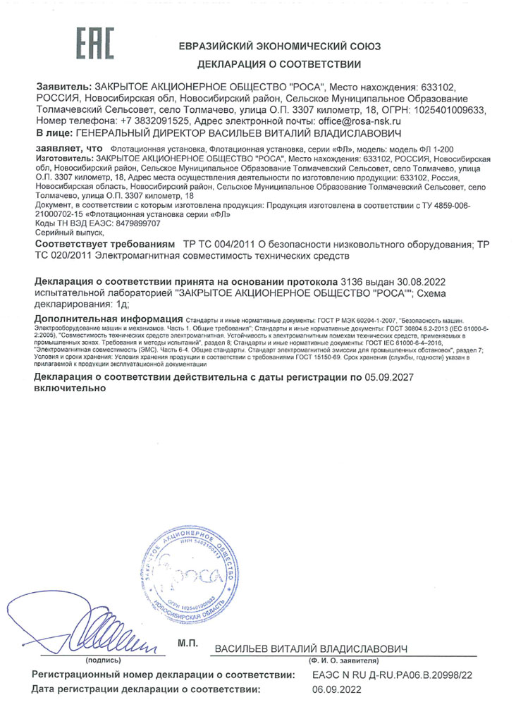 Декларация о соответствии от 06.09.2022